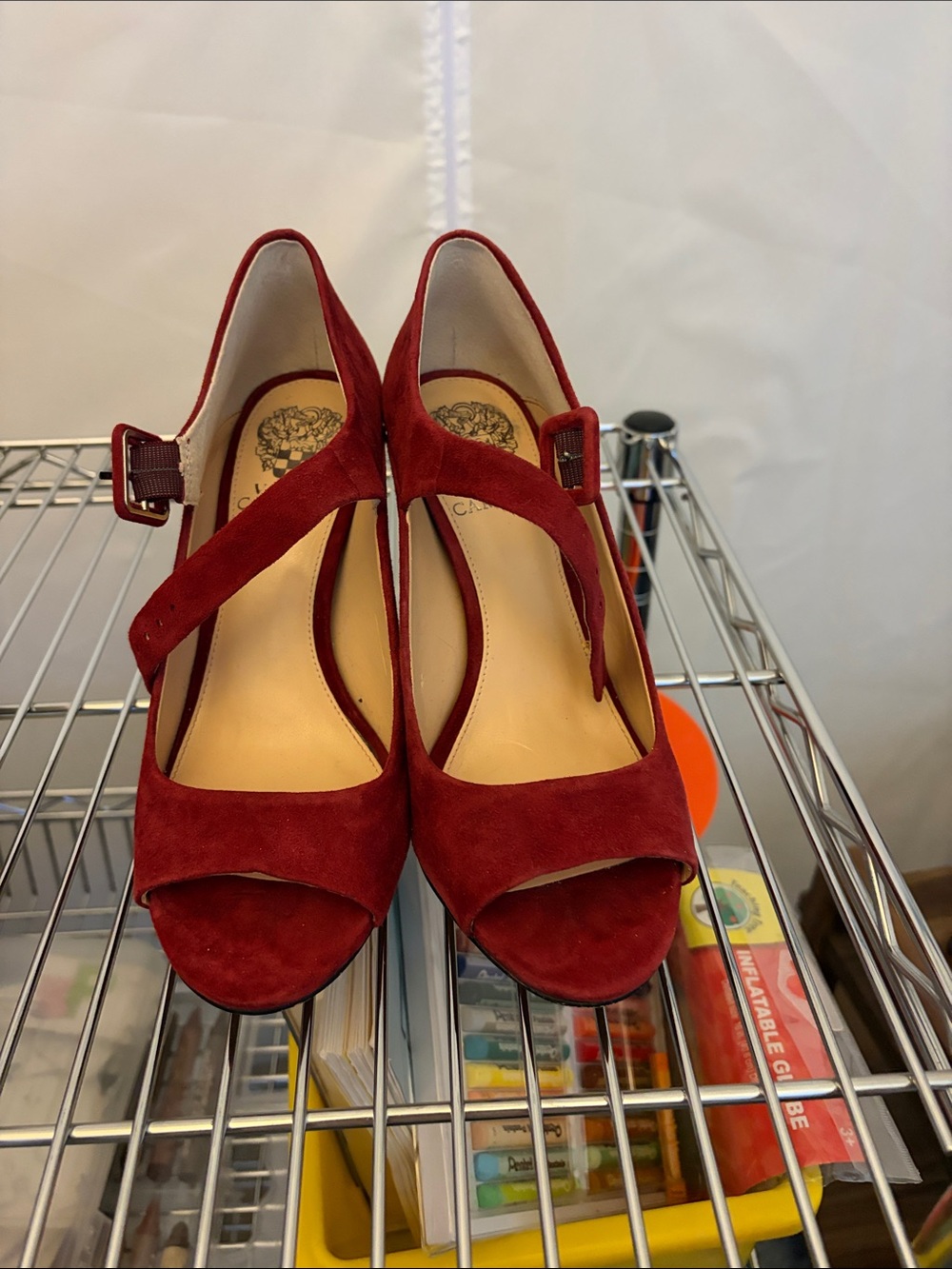 Women’s Red Suede Peep-Toe Heels